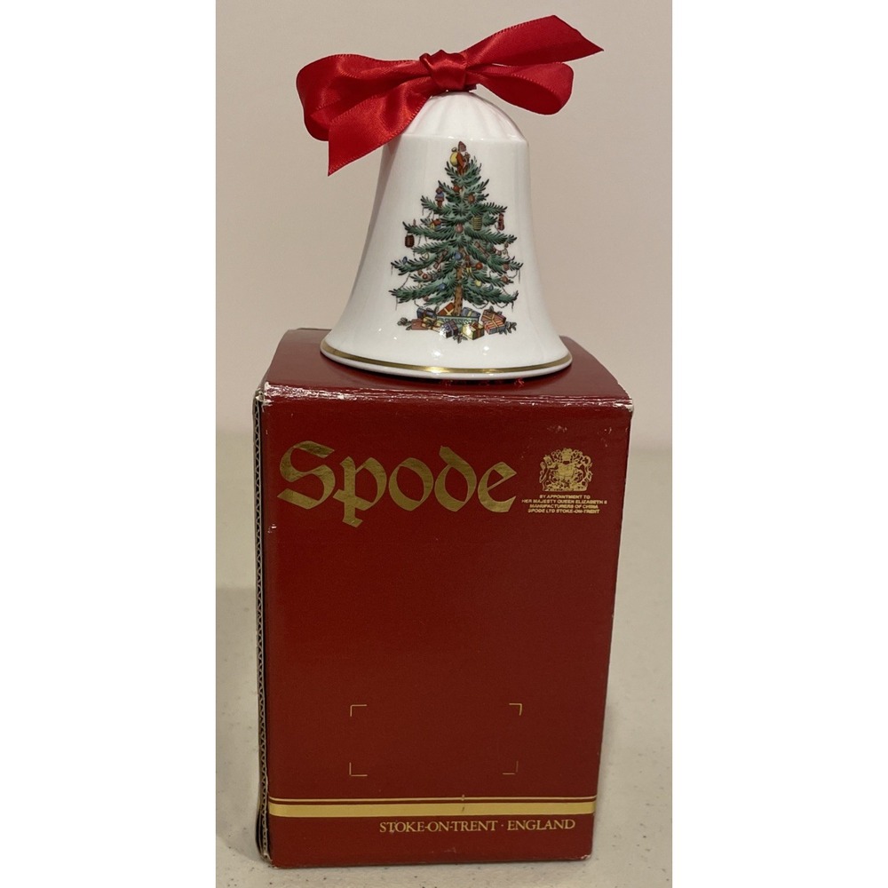 Vintage 1989 Spode Christmas Tree Bell Ornament Merry Christmas 1989 w/ Orig Box